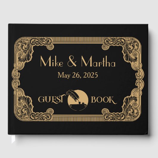 D'or Livre D'Hôtes Gold Et Black Vintage Art Déco (Recto)