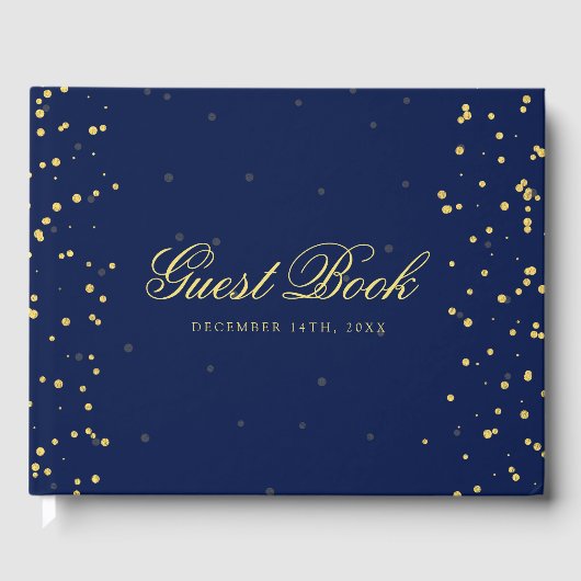 D'or Livre d'hôtes Gold Navy Blue Confetti Dots (Recto)