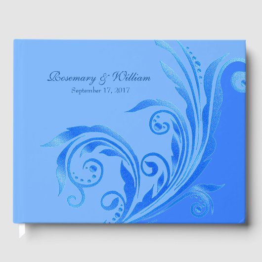 D'or Livre d'hôtes Mariage Blue Flourish (Recto)