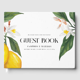 D'or Livre d'hôtes Mariage citron blanc Fleur d'aquarel