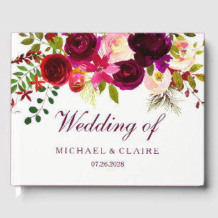 D'or Livre d'hôtes Mariage de Boho Floral Boho Rouge Bo