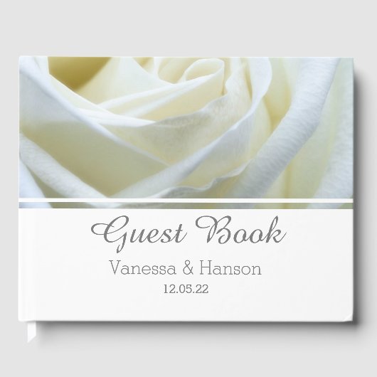 D'or Livre d'hôtes Mariage de Rose blanche moderne (Recto)