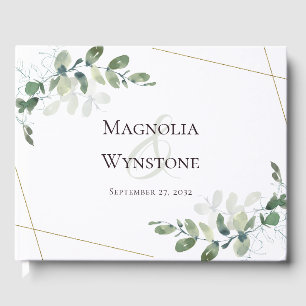 D'or Livre d'hôtes mariage Eucalyptus Greenery