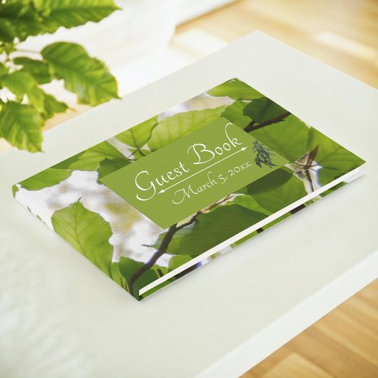 D'or Livre d'hôtes Mariage Feuille vert