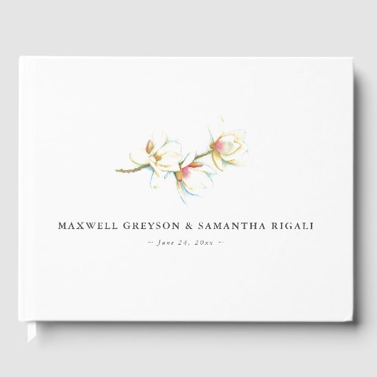 D'or Livre d'hôtes mariage Fleurs de Magnolia Blanches (Recto)