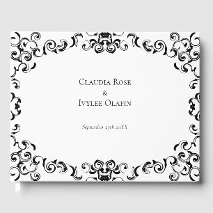 D'or Livre d'hôtes Mariage gothique Black & White Swirl