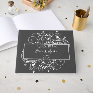 D'or Livre d'hôtes Mariage Grey Flourish