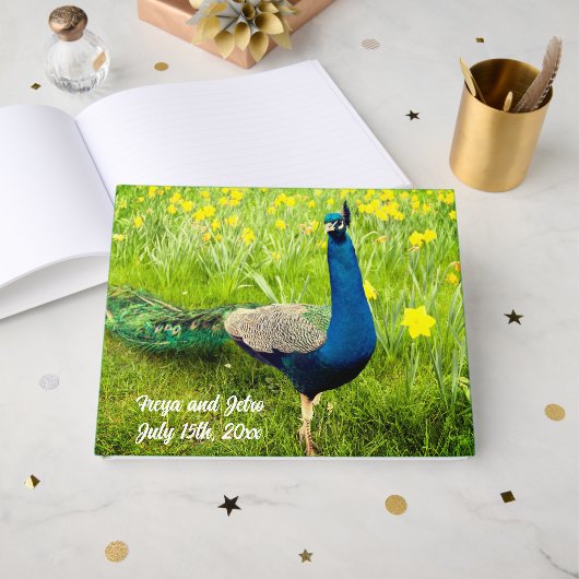 D'or Livre d'hôtes Mariage Peacock (Recto ouvert)