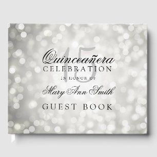 D'or Livre d'hôtes Quinceanera Silver Bokeh Lights