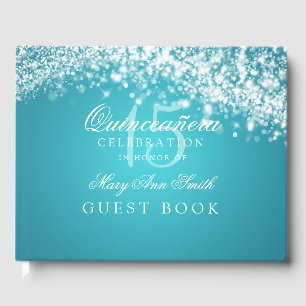 D'or Livre d'hôtes Quinceanera Sparkling Wave Turquoise