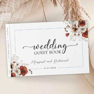 D'or Livre d'hôtes Red & White Rustic Floral Mariage