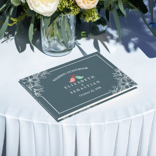 D'or Livre d'Inséparables Mariages Blue White Floral
