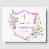 D'or Livre d'invité baptême crête rose pourpre fleurs f (Recto)