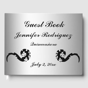 D'or Livre d'invité de la Quinceañera Black Silver Danc