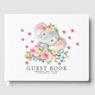 D'or Livre d'invité du Baby shower éléphant joyeux