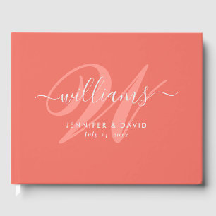 D'or Livre d'invité du Mariage de monogramme de corail 
