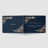 D'or Livre d'invité du Mariage Fleur sauvage Navy Blue  (Complet)