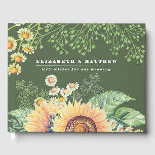 D'or Livre d'invité du Mariage Rustic Sunflowers