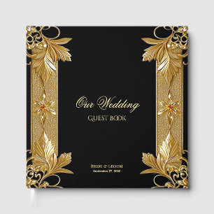 D'or Livre d'invité Gold Black Ornate Floral