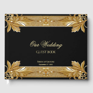 D'or Livre d'invité Gold Black Ornate Floral