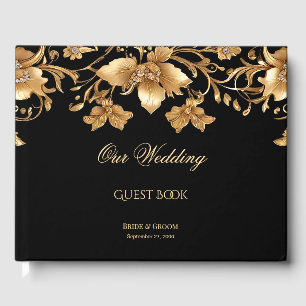 D'or Livre d'invité Gold Black Ornate Floral