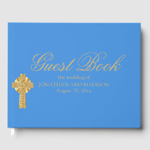 D'or Livre d'invité Mariage bleu personnalisé, Christia