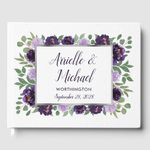 D'or Livre d'invité Mariage d'Aquarelle Florale d'Argen