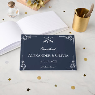 D'or Livre d'invité Mariage de Monogramme et Flèches de