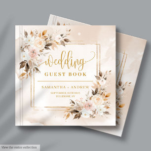 D'or Livre d'invité Mariage du bouquet Boho en poudre r
