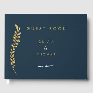 D'or Livre d'invité Mariage Faux Gold Leaf modifiable c