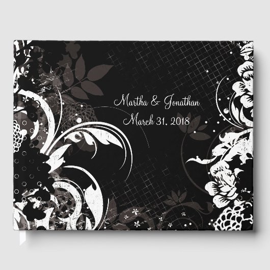 D'or Livre d'invité Mariage Floral Blanc Noir (Recto)