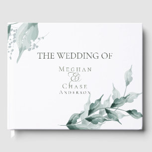 D'or Livre d'invité mariage   Grayed Jade Green Botanic