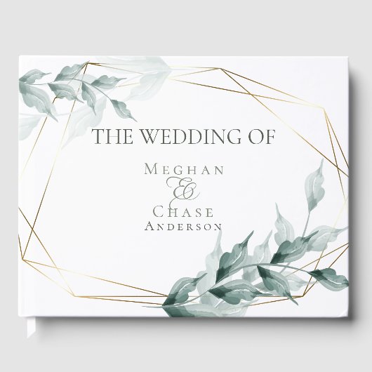 D'or Livre d'invité mariage | Grayed Jade Green Botanic (Recto)