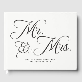 D'or Livre d'invité mariage, Mr & Mrs, noir et blanc