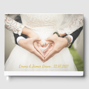 D'or Livre d'invité Mariage photo simple et élégant