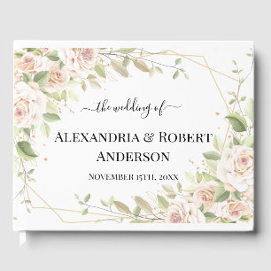 D'or Livre d'invité Mariage Rose Pink Watercolor