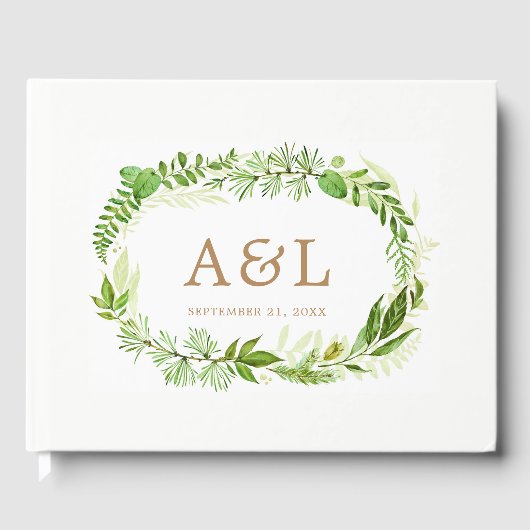 D'or Livre d'invité Mariage rustique Feuille de verdure (Recto)