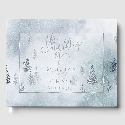 D'or Livre d'invité mariage | Silver Blue Winter Wonder (Recto)