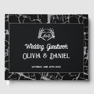 D'or Livre d'invité mariage Skeleton Mains Coeur