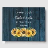 D'or Livre d'invité Rustic Blue Sunflower Mariage (Recto)