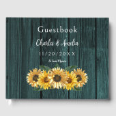 D'or Livre d'invité Rustic Turquoise Mariage Sunflower (Recto)