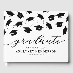 D'or Livre d'invité simple Black White Graduation
