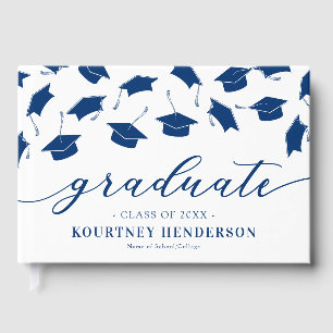 D'or Livre d'invité Simple Blue White Graduation