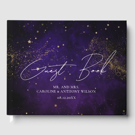 D'or Livre d'invités Aquarelle foncée violet magique Or (Recto)