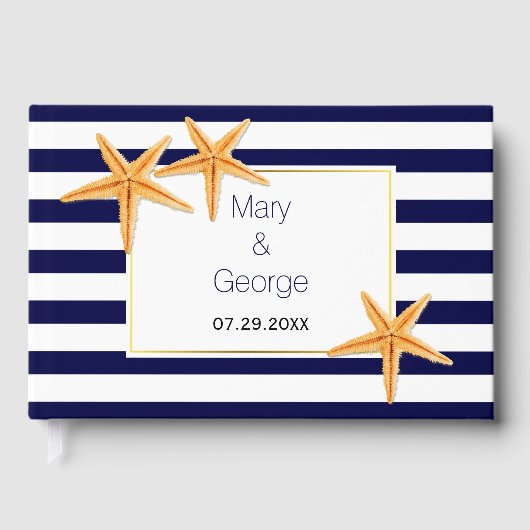 D'or Livre d'invités de mariage de la plage de Starfish (Recto)