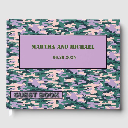 D'or Livre D'Invités Mariage De Camouflage Rose Et Vert (Recto)