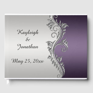 D'or Livre d'invités vintage Purple Ornate Silver Swirl