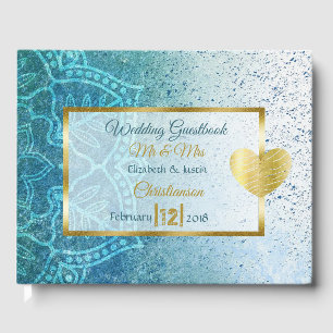 D'or Livre Mariage de Blue Mandala Gold Heart