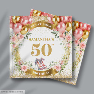 D'or Magnifique 50ème anniversaire Livre d'hôtes Pink H