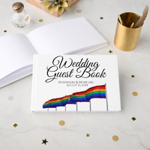 D'or Mariage gay pride Livre d'invité - Texte noir